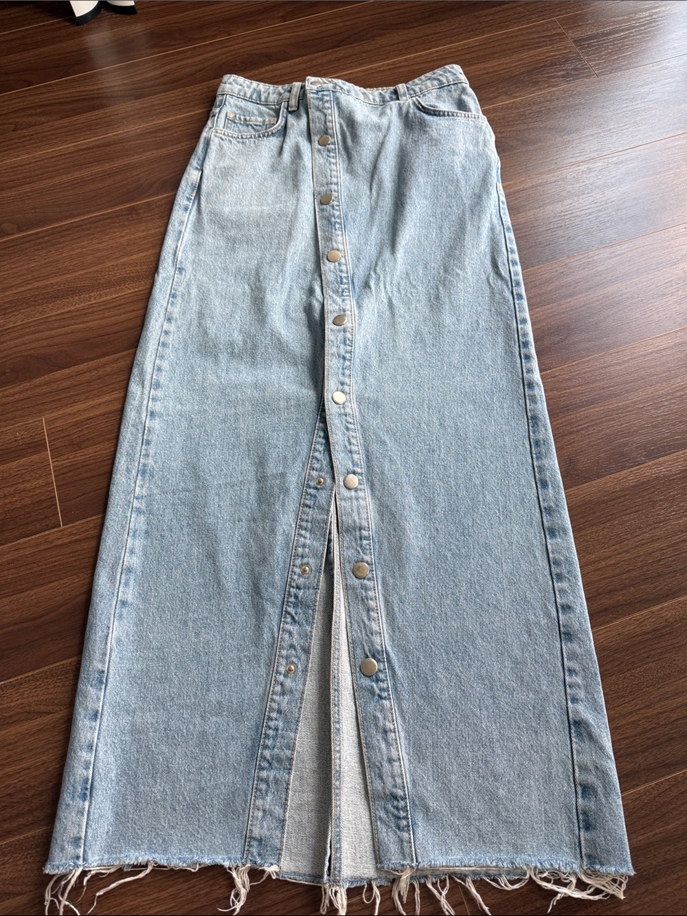 Mango Light Blue Button-Front Denim Maxi Skirt